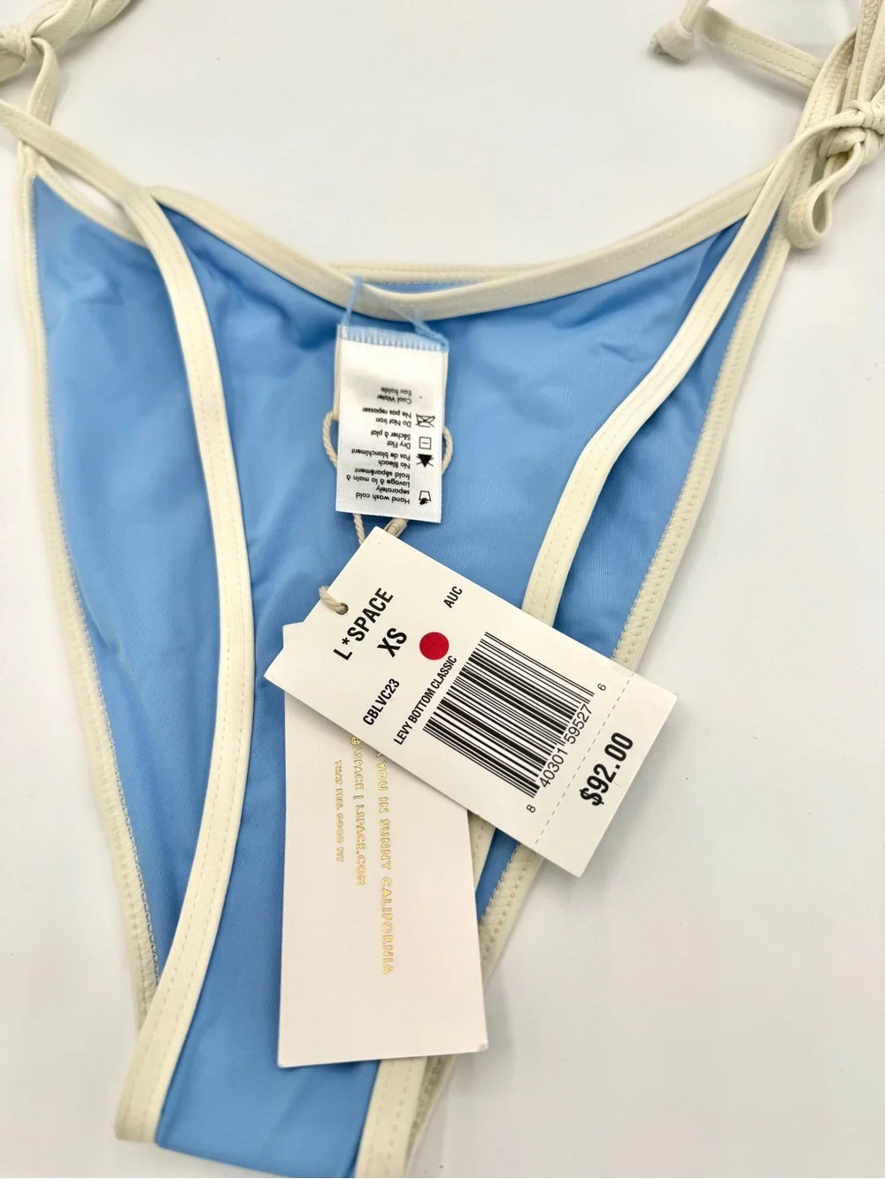 NWT L Space Levy Classic Swim Bottom in Aura Blue / Cream Bikini